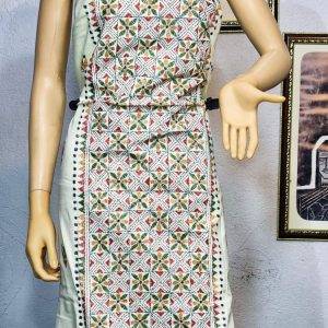Dark white Ladies Churidar, Kantha Stich