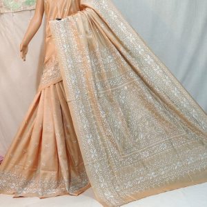 Peach Kantha Stich Saree