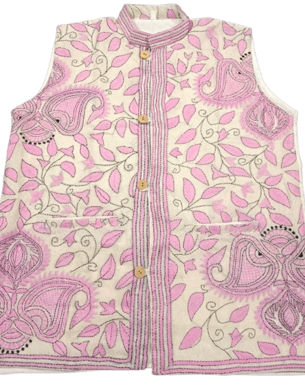Pink Tussar Kantha Stich Jacket