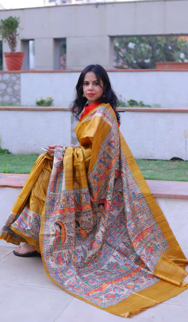 Yellow Tussar Saree