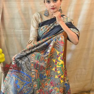 Black Printed Tussar Saree