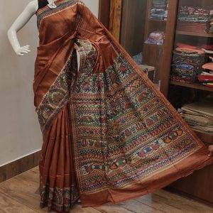 Red Brown Tussar Saree