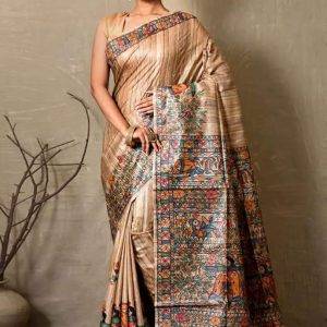 Special wood color Tussar Saree